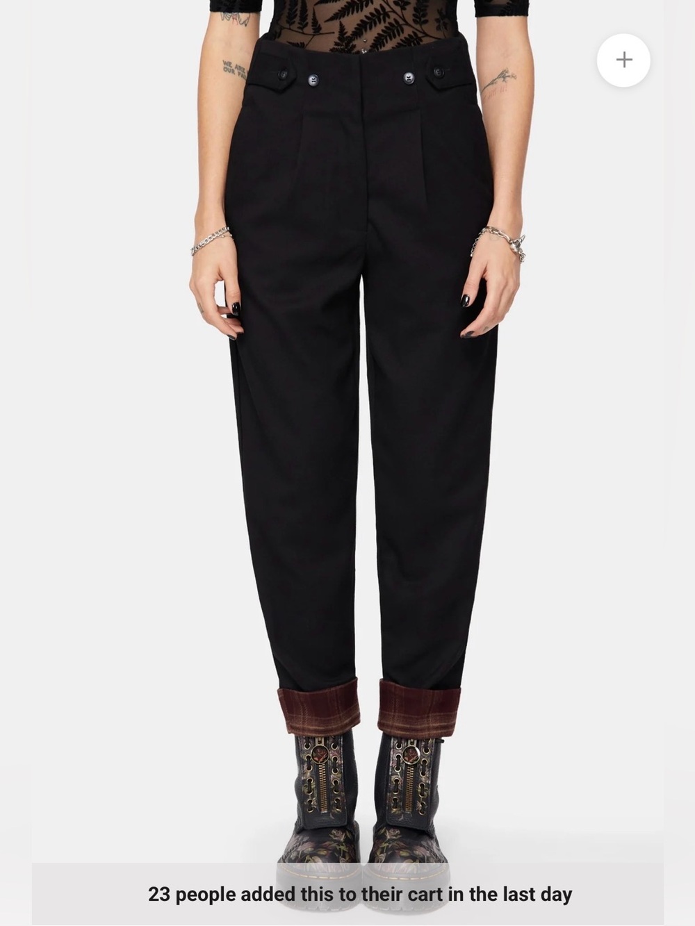 NWT Disturbia Loura Tapered Leg Check Turn Up Trousers black size US 14